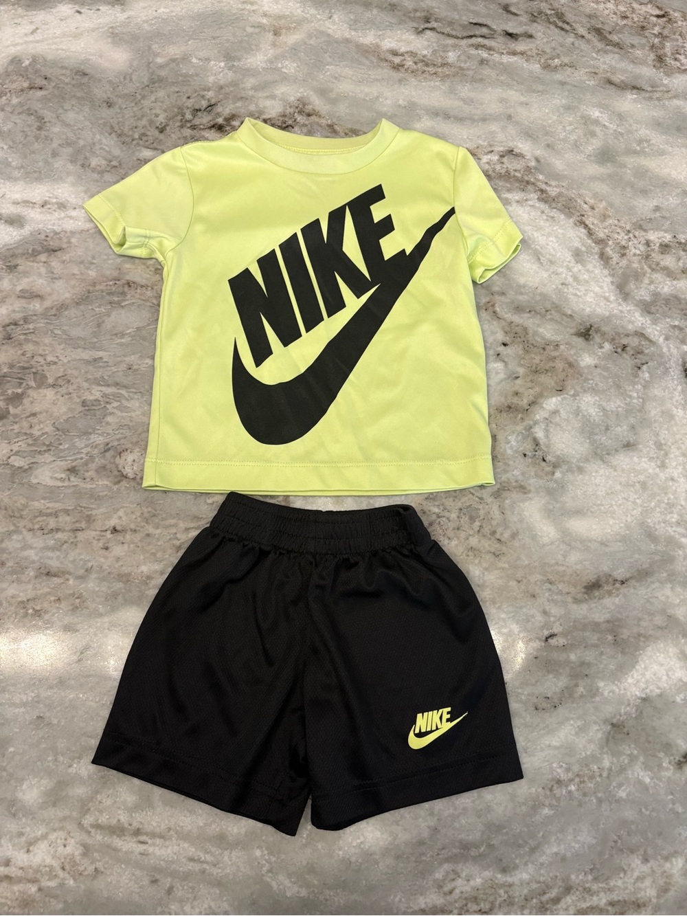 Nike Toddler Neon Lime Green and Black Logo Tee and Shorts Set Drifit